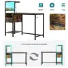 Computer Desk with LED Lights, Gaming Desk with Reversible Shelves and Charging Station, Rustic Brown 4