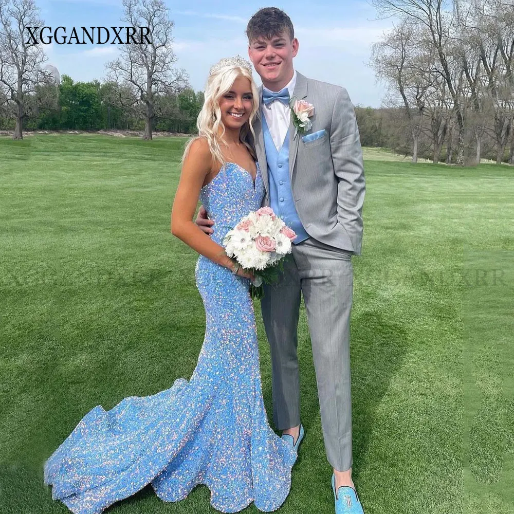 

Hot Sale Blue Sequin Long Mermaid Prom Dresses 2023 Elegant Sweetheart Evening Party Gown for Girls Women Pageant Custom Made
