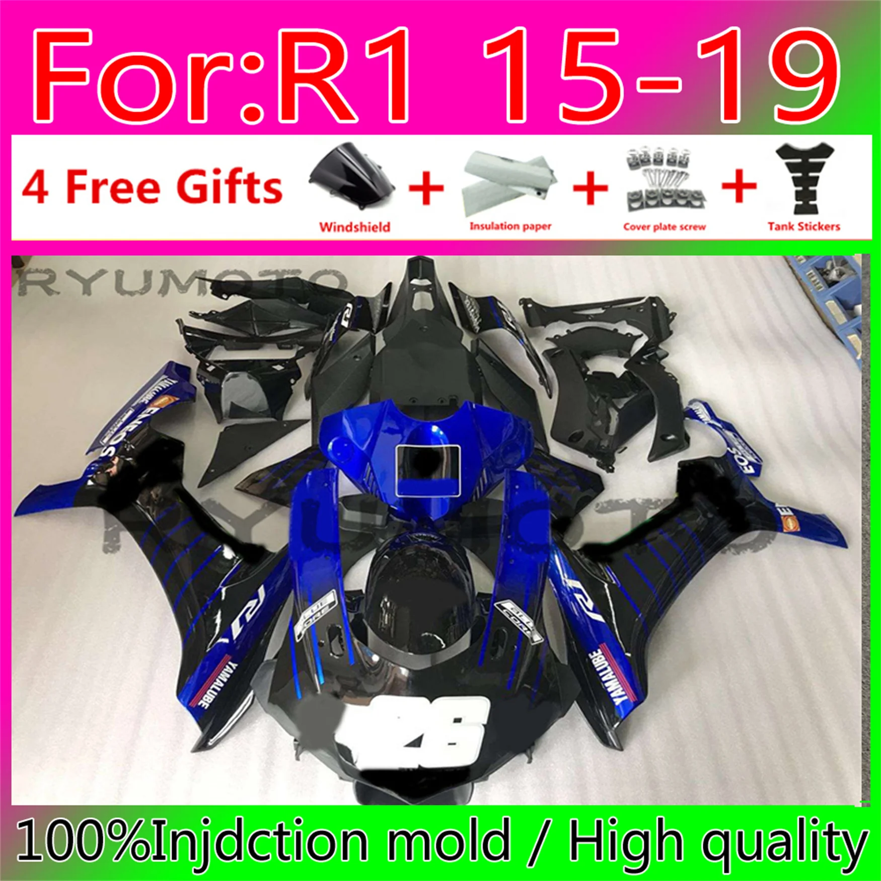 

New ABS whole Fairing kit 100% fitment for YAMAHA YZFR1 2015 2016 2017 2018 2019 YZF R1 15 16 17 18 19 YZF1000 Fairings blue