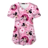 Miniso Minnie Mouse T-shirts V Neck Woman Clothes Hospital Tops Disney Top Women 2024 Nurse Uniform T-shirt Pocket Summer Tees 2