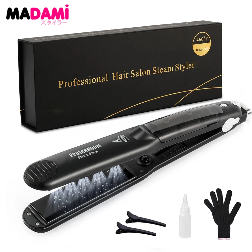 SteamHairStraightenerProfessionalCeramicVaporFlatIron450Fast