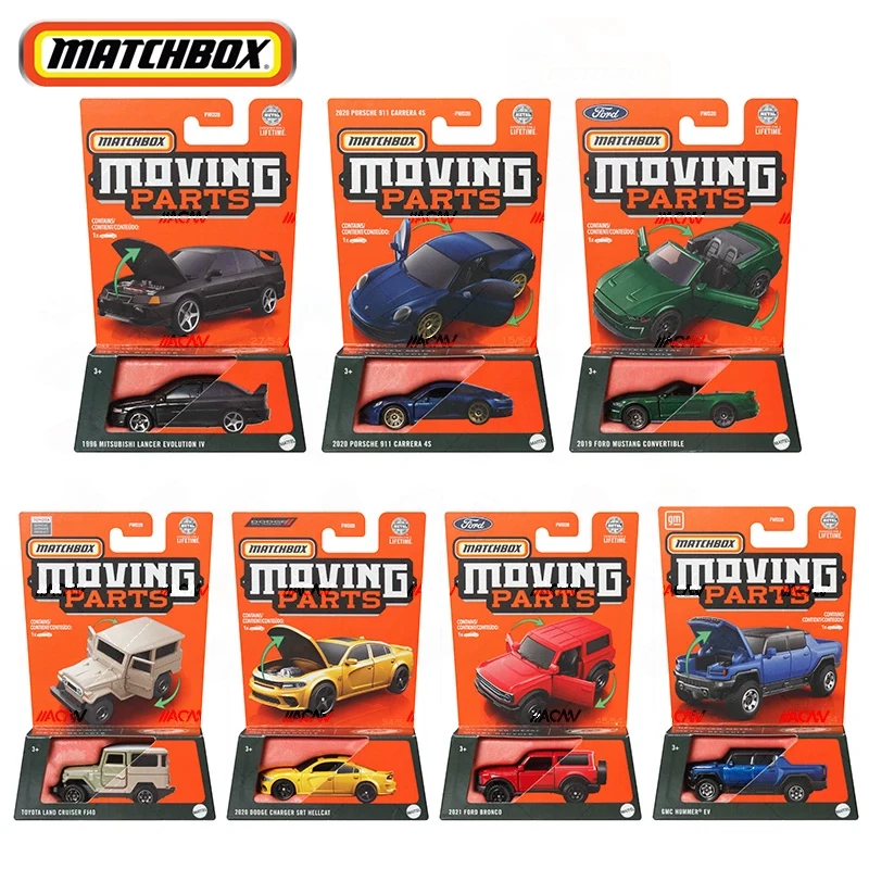 Original Matchbox Car Moving Parts 1:64 Boys Toys Diecast Ford Mustang Convertible Mitsubishi Lancer Porsche Ford Dodge Charger