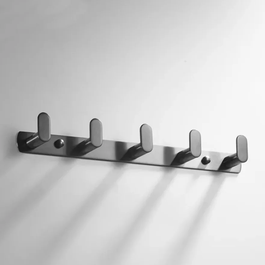 

NEW Grey Color 304 stainless steel bathroom 5 hooks wall hanging toilet coat hook bathroom hardware door hook robe hook