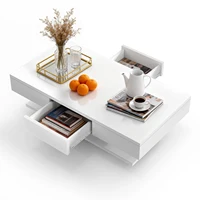 Table basse moderne avec 2 tiroirs, espace de rangement ouvert, table d'appoint de salon avec grand plateau, table de canapé, table basse 2