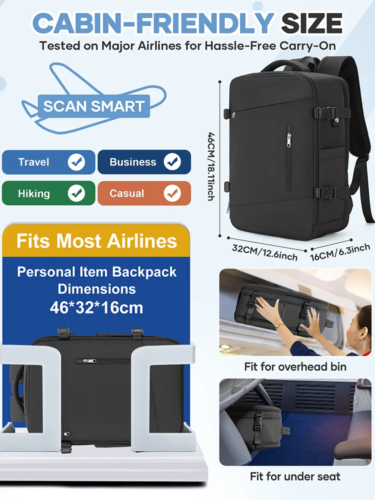 Men's Vacuum Compression Backpack, Large Capacity Cabin Bag Airline Short Distance Travel Backpack Hiking Carry-On Luggage Bags