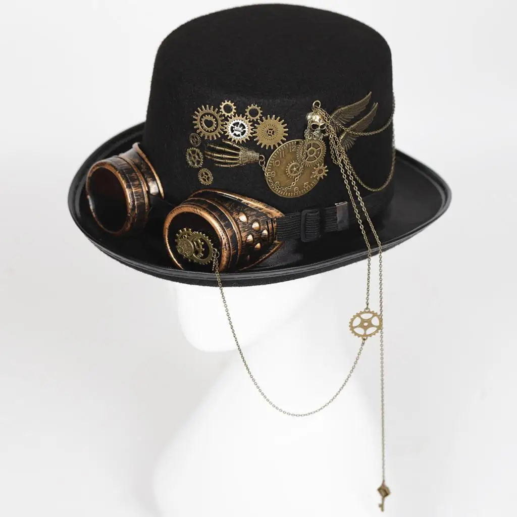 Black Gold Gothic Top Hat Halloween Gear Costume Steampunk Goggles