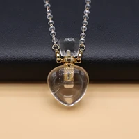 Clear Quartz Perfume Bottle Natural Stone Heart Shape Pendant Necklace Essential Oil Bottle Charming Women Girl Daily Gifts 2