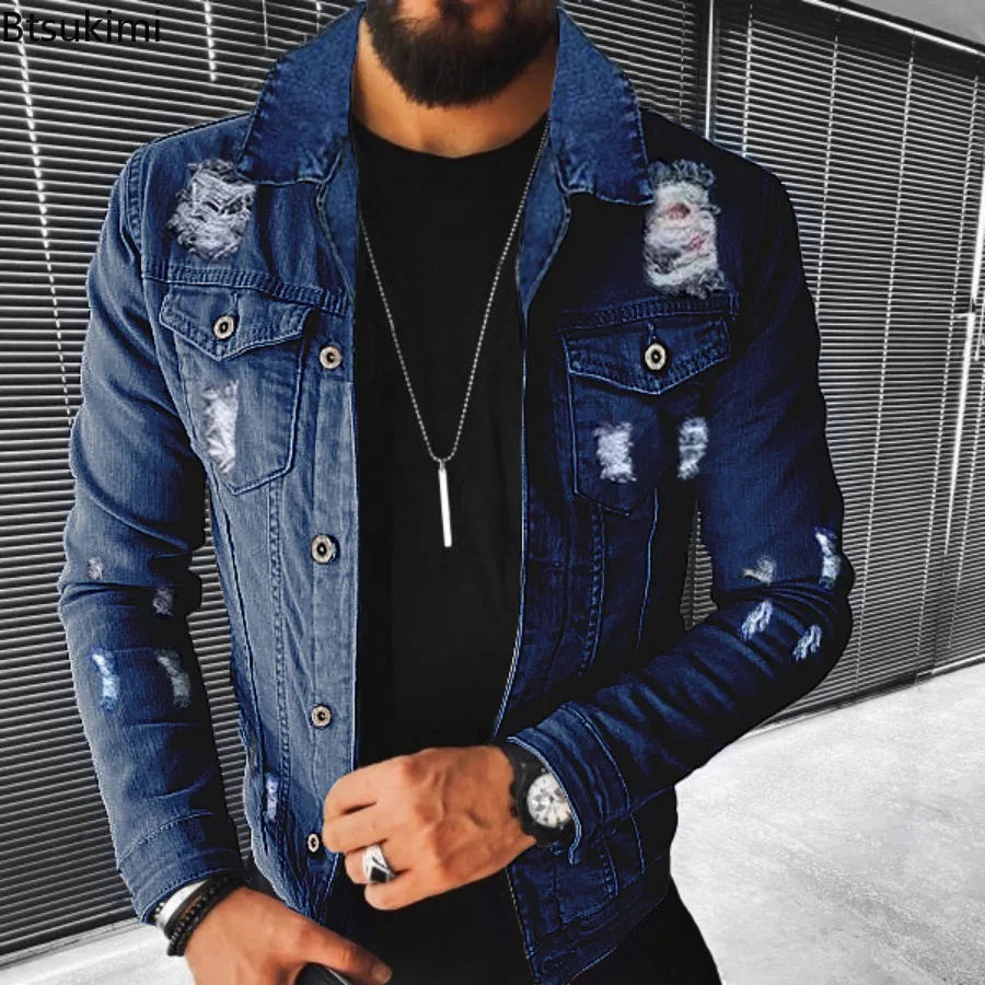 New Men's Denim Jackets 2024 Spring Autumn Casual Slim Fit Stylish Motorcycle Jean Jackets Man Lapel Denim Tops Trend Streetwear