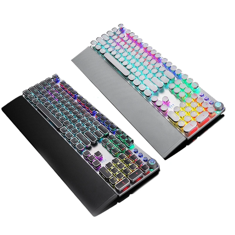 

Mechanical Gaming Keyboard Rainbow LED Backlit, Punk Keycaps, 104-Keys