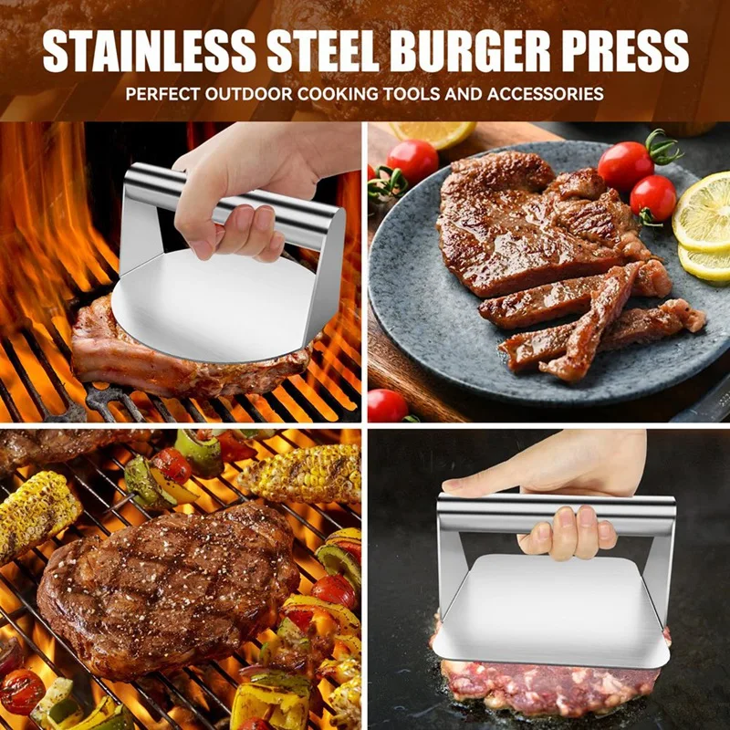 2Pcs Burger Press,Hamburger Press,5.5Inch Round & Square Smash Burger Press For Hamburger Smasher Tool Durable