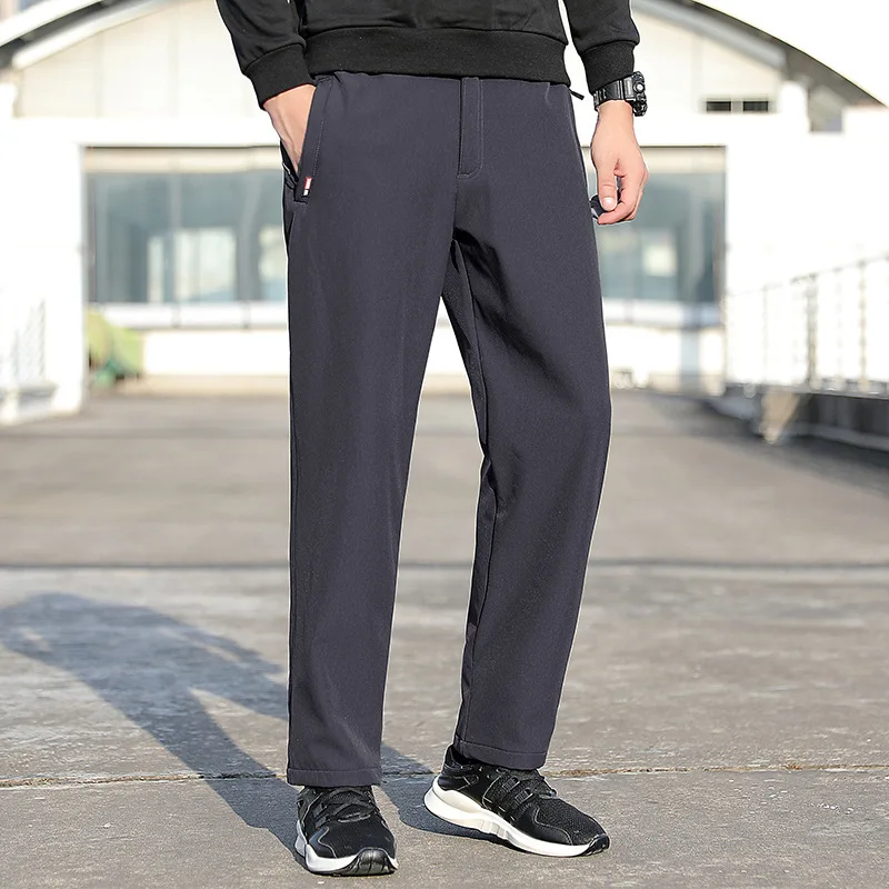 Men\'s Summer Cargo Pants Big Size Ice Silk Stretch Breathable Straight Leg Pants Quick Dry Elastic Lightweight Long Trousers