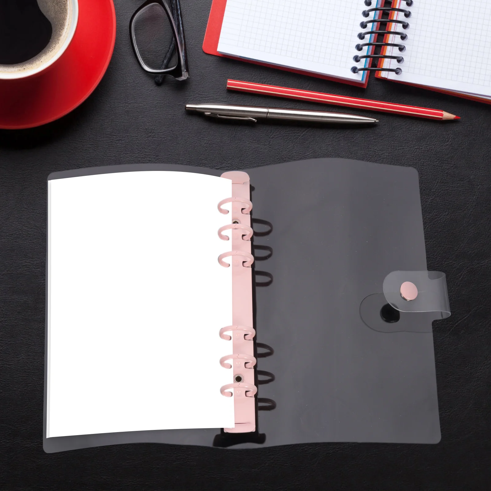 

Macaron Transparent Loose-leaf Case Office Rose Gold Notebook Planner Binder Pvc