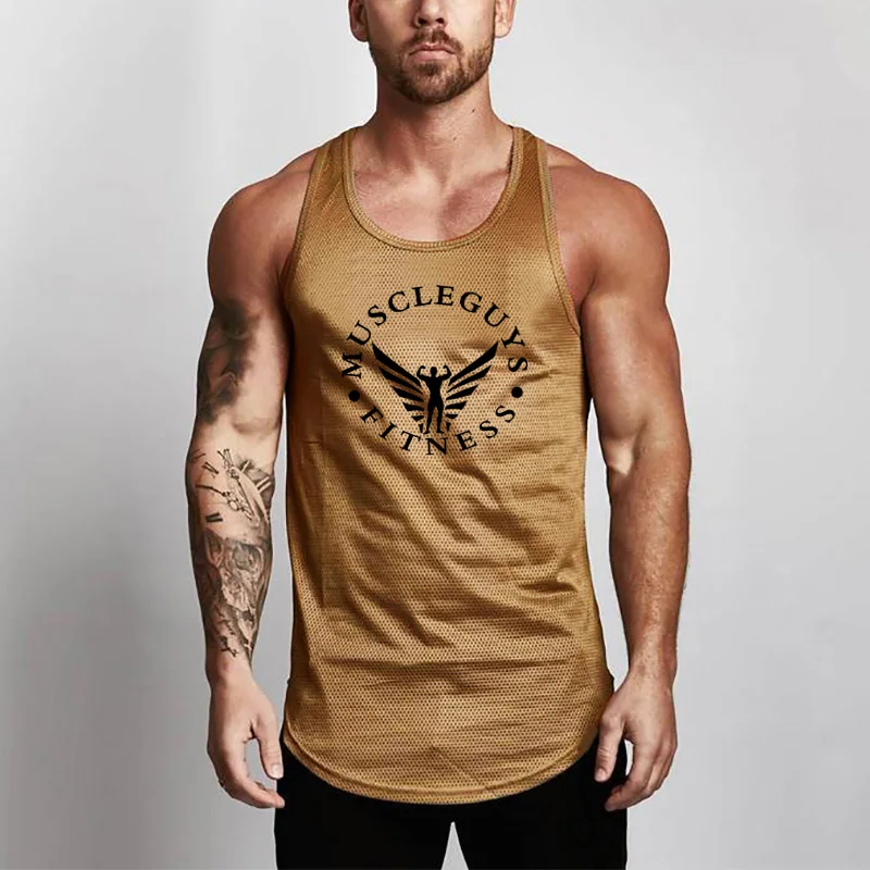 

New Fashion Mesh Sleeveless Shirts Quick-dry Tank Top Mens Fitness Shirt Singlet Bodybuilding Workout Gym Vest Jogger Men