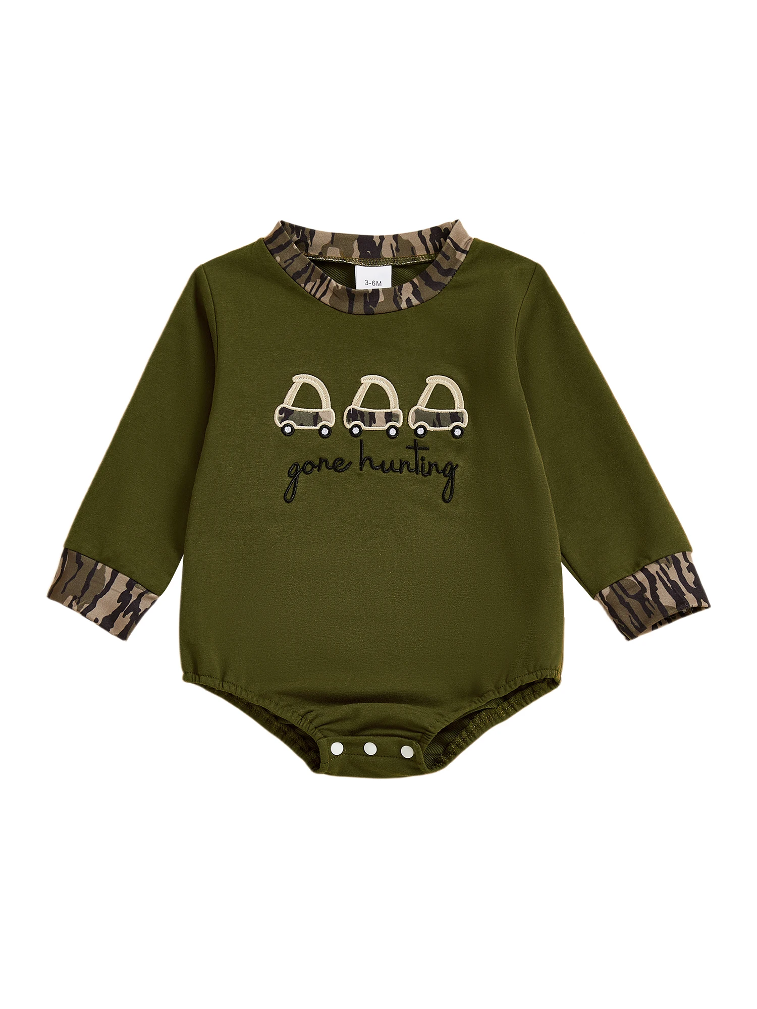FOCUSNORM 0-18 Monate Kleinkind Baby Jungen Herbst Strampler Auto/Hund Stickerei Camouflage Print Langarm Overall Nettes Outfit – Detail 1