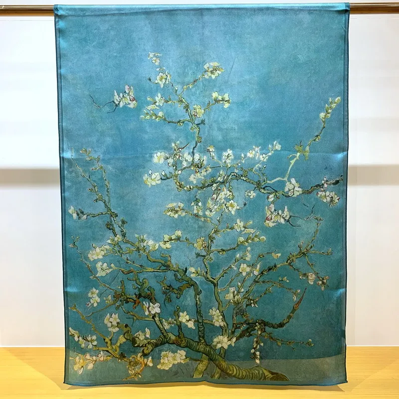100% Natural Silk Scarf for Women Van Gogh Oil Painting Bandana Gifts for Ladies Spring Apricot Tree Digital Print Shawl Foulard 3