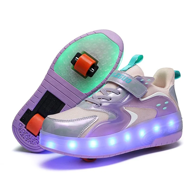 새로운 LED 조명 키즈 롤러 파쿠르 스케이트 선물 스포츠 야외 남아 여아용 2륜 러닝 캐주얼 롤러 스니커즈 변형