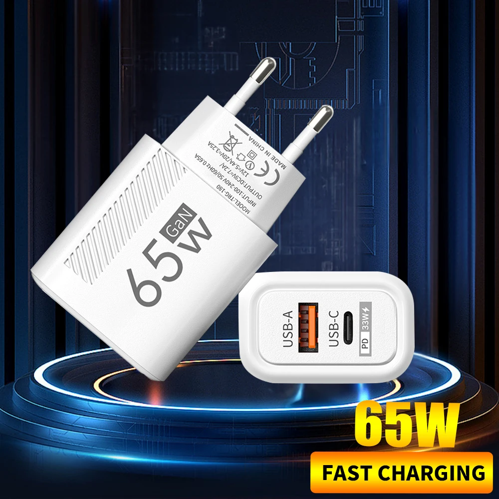 Total 65W GaN USB C Charger Fast Charging Wall Charger For iPhone 15 Samsung Xiaomi Phone Charger QC 3.0 EU/US Quick Charge Plug BEST SELLERS