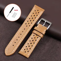 Vintage Genuine Leather Universal Watch Strap - Breathable Cowhide Wristband Accessory - 22mm (Begie)