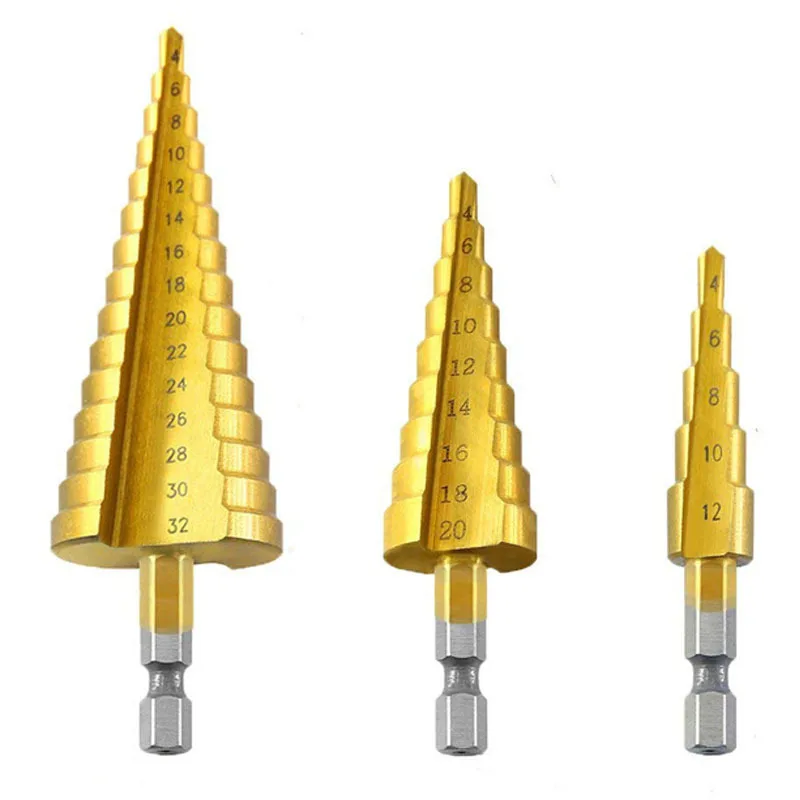 

1Pcs 4-12mm/4-20mm HSS Titanium Coated Step Drill Bit Drilling Power Tools Metal High Speed Steel Wood Hole Cone Drill