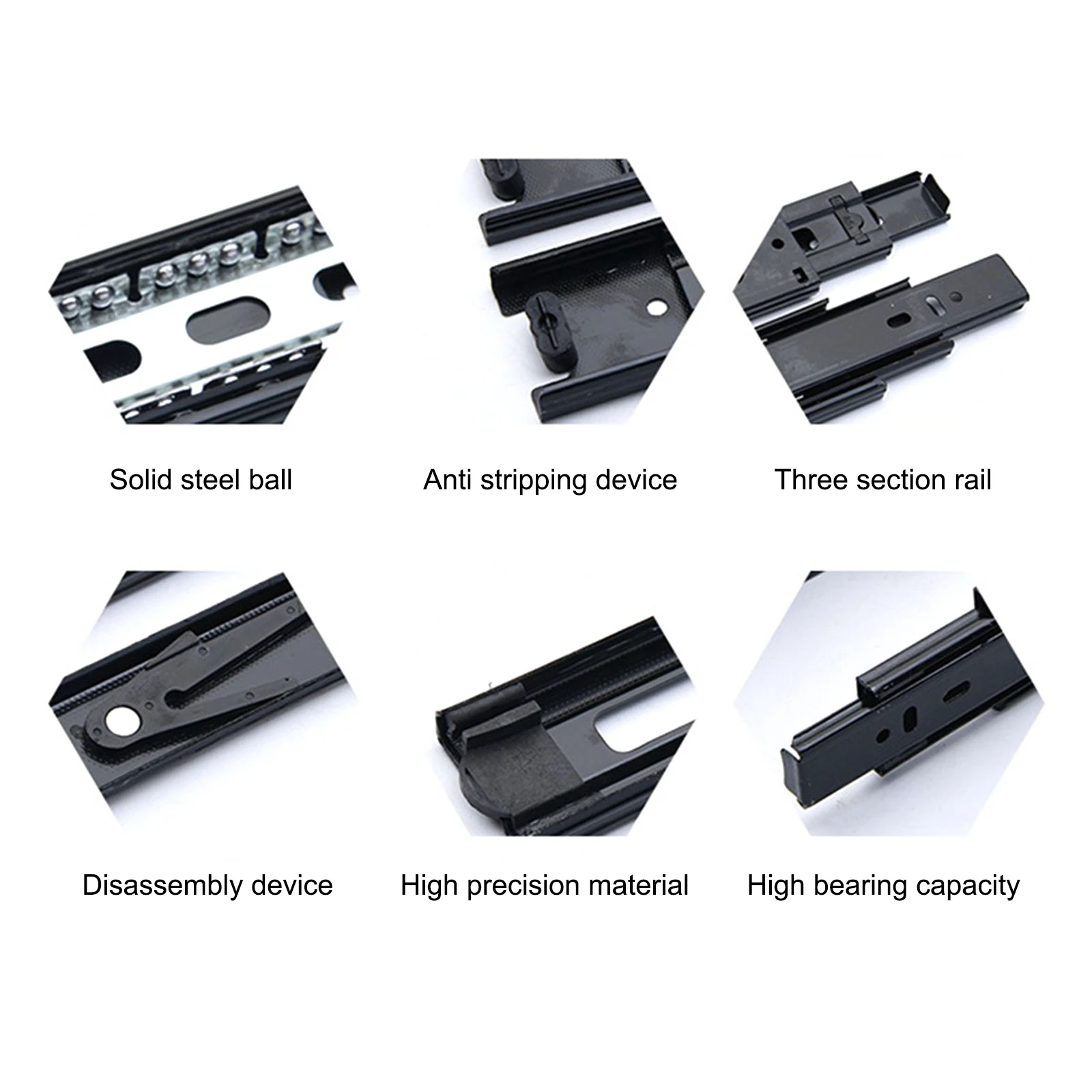 Soft Fechar Ball Bearing Track, 3-Seção Móveis Sliders, 10 