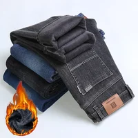 Winter Men Warm Flannel Stretch Straight Jeans Casual Fleece Baggy Pants Classic Plus Size Denim Trousers Male Brand Clothing 1