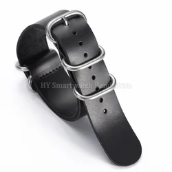 Vintage Genuine Leather Watch Band - Handmade Cowhide Wrist Strap Replacement Accessory - 22mm (Black)