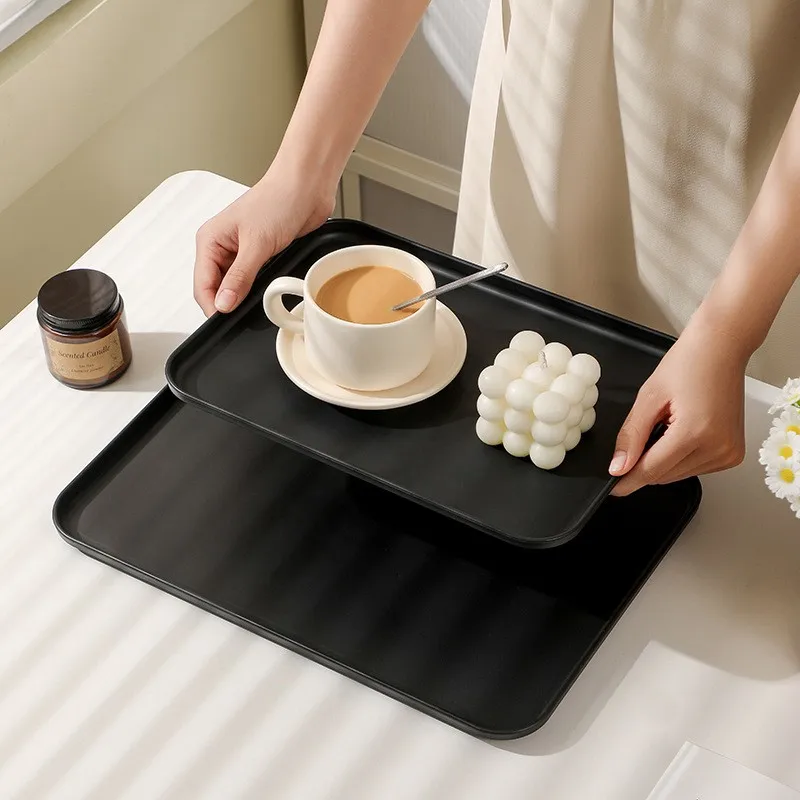 Black Rectangular Non-slip Serving Tray for Chinese Restaurant Fast Food Cake & Tea Service Commercial Durable Hotel Tableware 4