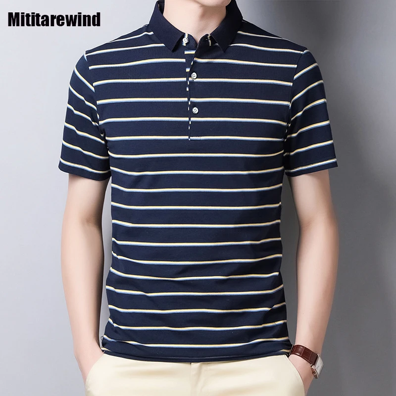 

95% Cotton Men Polo Shirts Short Sleeve Striped T Shirt Business Casual Workwear High Quality Comfortable Summer Clothes for Men