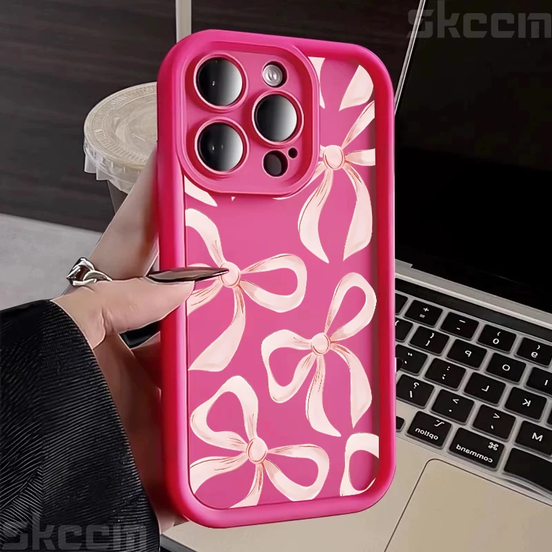 Chic Light Pink Bow Silicone Phone Case - Anti-Drop Soft Cover