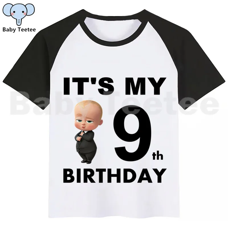 New Kids Boss Baby Birthday T-shirt for Children Cartoon Funny Printing Top Girl Clothes Party Tees Tops Boys Girls