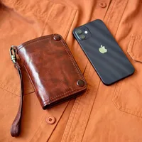 AETOO  Men's short leather Commuter storage Handcrafted plant-tanned leather simple wallet Student Youth Men's leather wallet Si 1