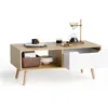 Modern Wooden Coffee Table with Storage, Minimalist Hallway Mid Century Cocktail Table for Living Room Apartment Reception, Oak 1