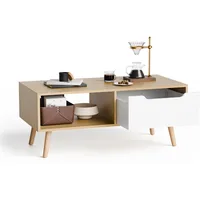 Modern Wooden Coffee Table with Storage, Minimalist Hallway Mid Century Cocktail Table for Living Room Apartment Reception, Oak 1