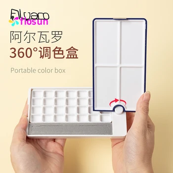 Alvaro 3-in-1 Watercolor Palette Box-360° Flip Cover,28-Grid Moisture-Proof Paint Box for Acrylic Gouache,Portable,Easy to Clean 1
