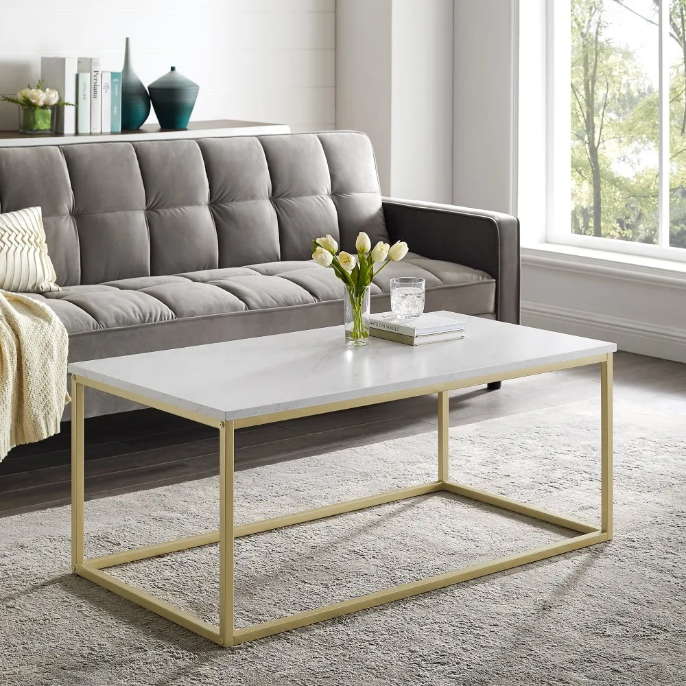 

Modern open box faux white marble and gold base coffee table