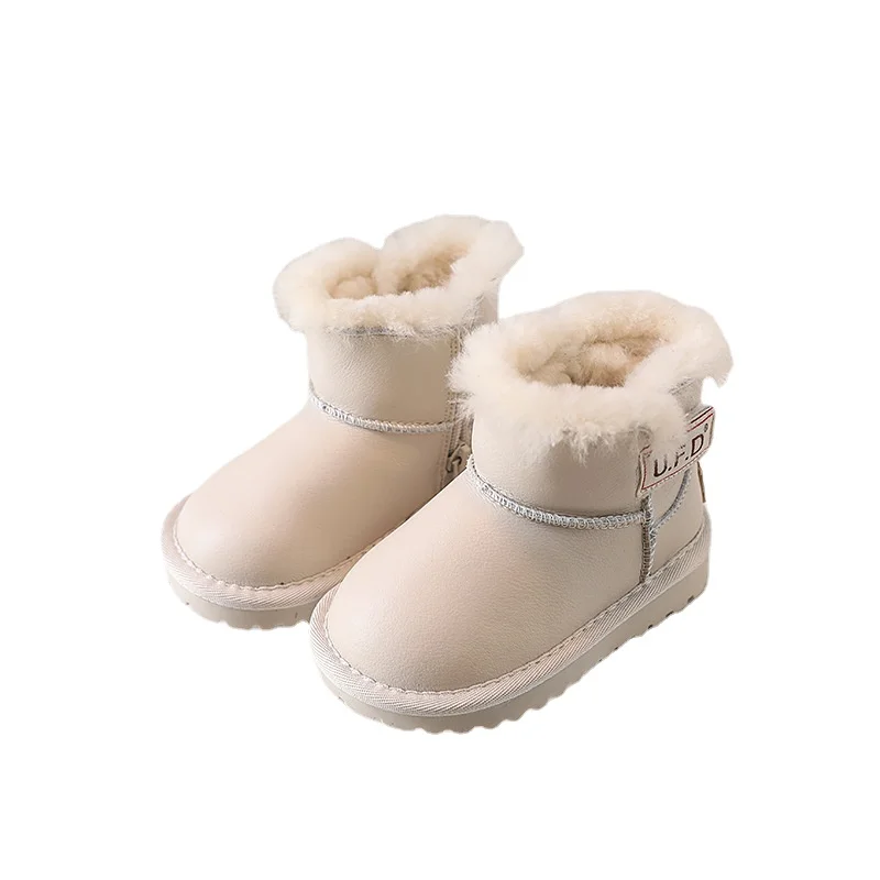 

Children Winter Warm Cotton Boots Non-slip Waterproof Solid Color PU ZIP Girl Snow Boots Beige Camel Black Kids Fashion Boy