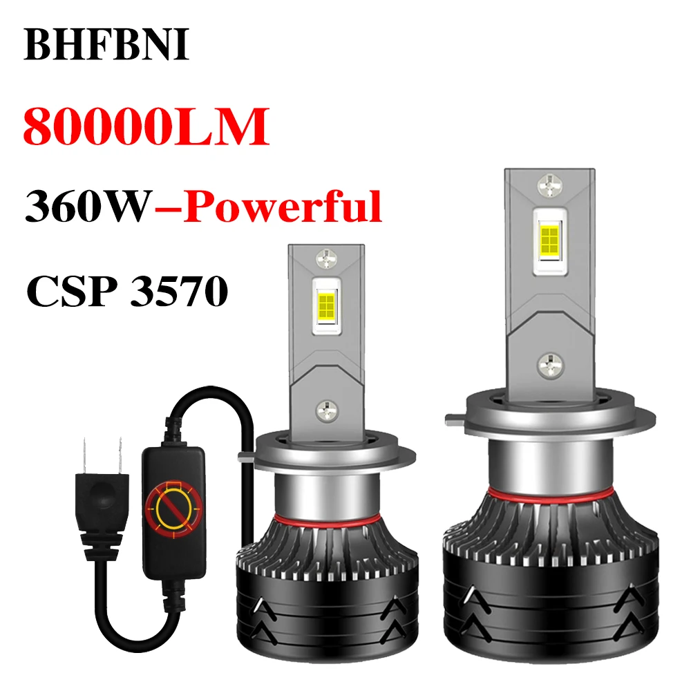 

Лампа BHFBNI H7 360 Вт 6500k 9005 лм HB3 HB4 9006 3570 H1 H8 H4 H11 H9, мощная светодиодная лампа для автомобильной фары Canbus, противотуманная лампа CSP