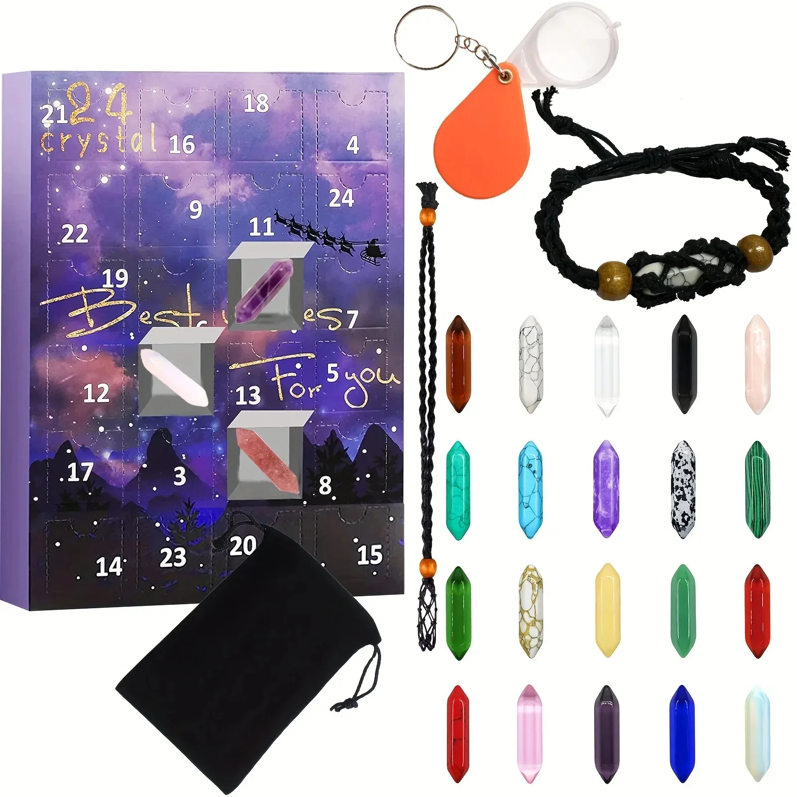 Calendario Dell'Avvento Con Gemme 2025 Per Bambini | 24 Cristalli Naturali + Bracciale | Regalo Di Natale Educativo