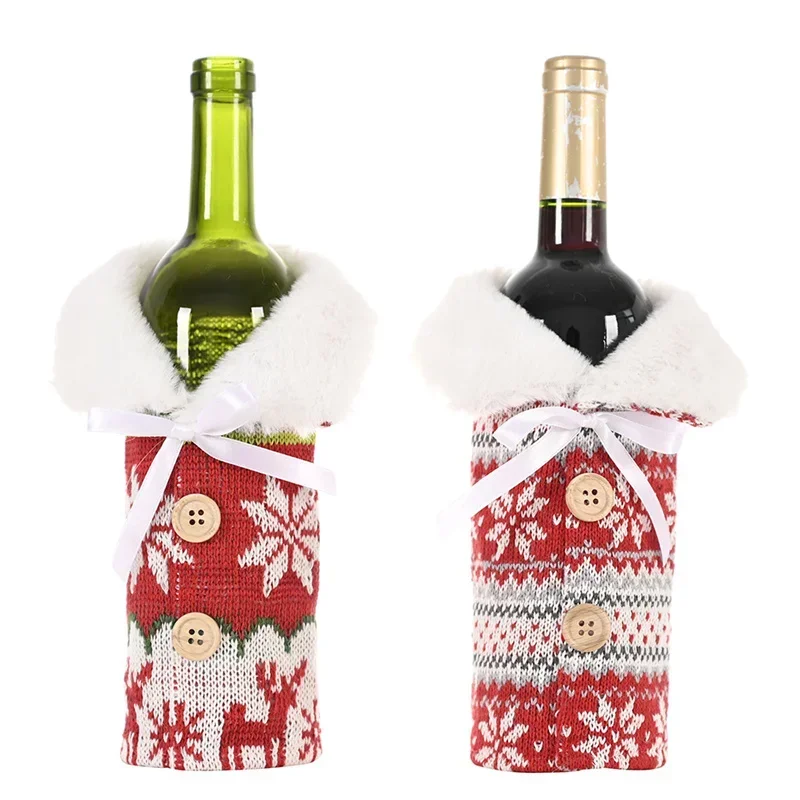Christmas Red sweater Wine Bottle Cover Christmas Decorations for Home Knitted snowflake Wine bottle bag Xmas Gifts Table Decor
