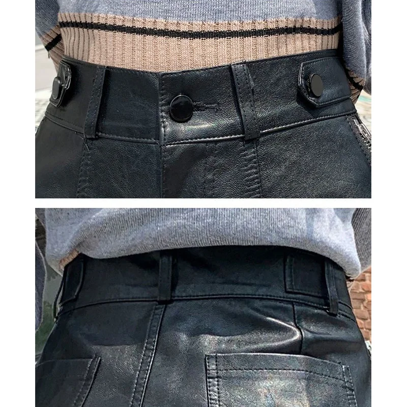 Autumn Winter Oversized Streetwear High Waist Zipper Wide Leg Short Pants Trousers Women Fashion Harajuku Y2K PU Leather Shorts