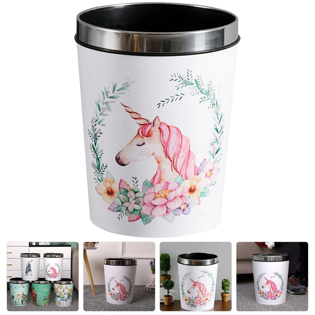 

Pressing Circle Living Room Kitchen Trash Can Cartoon Unicorn Garbage Can