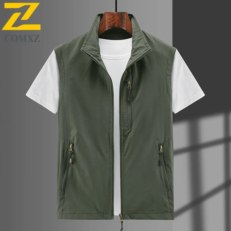 Spring Autumn Men Versatile Vest Waterproof Windproof Casual Cardigan Solid Color Outdoor Sleeveless for Hiking Camping Fishing