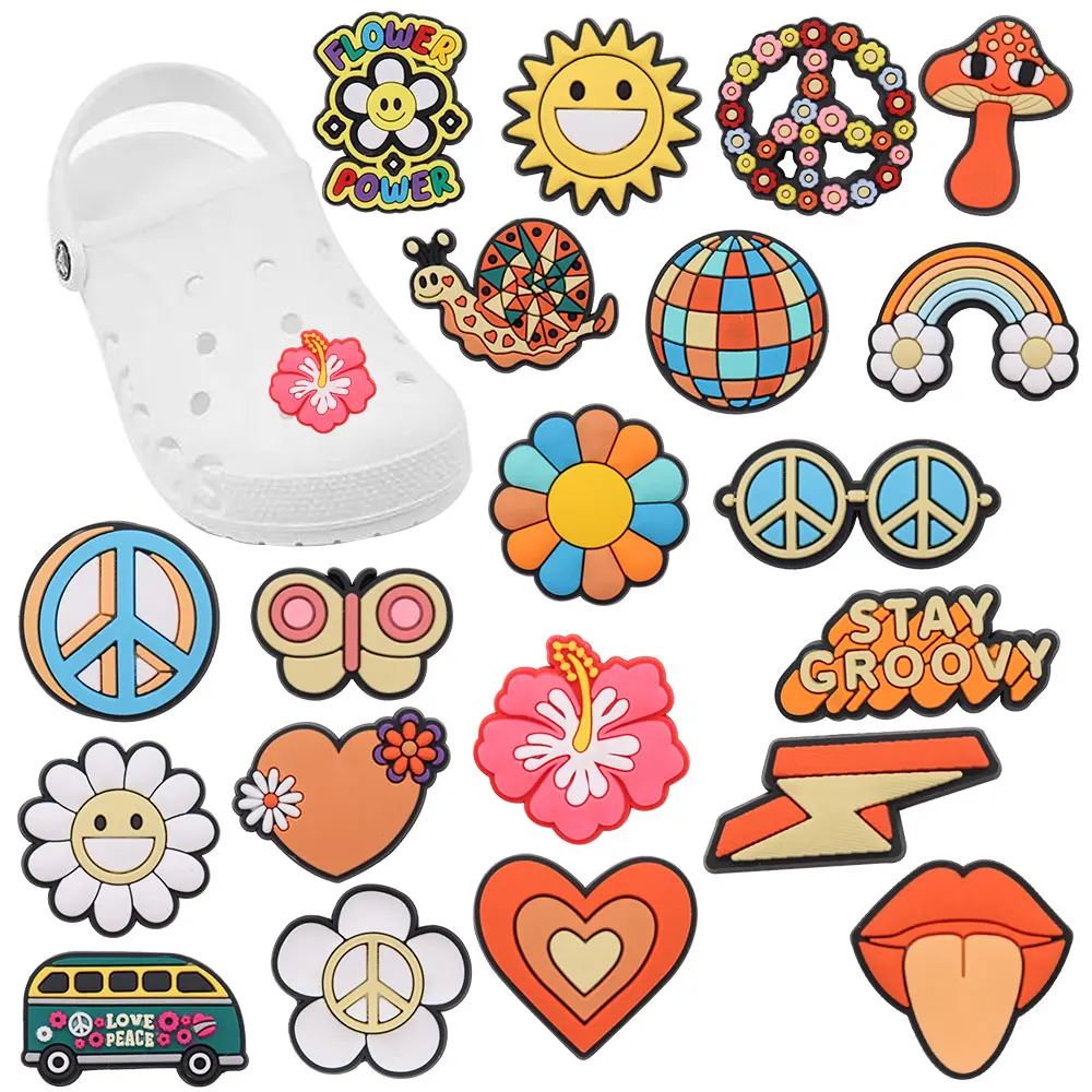

Good Quality 1-20pcs PVC Shoe Charms Sun Rainbow Daisy Mushroom Snail Accessories DIY Shoe Ornament Fit Wristband Croc Jibz