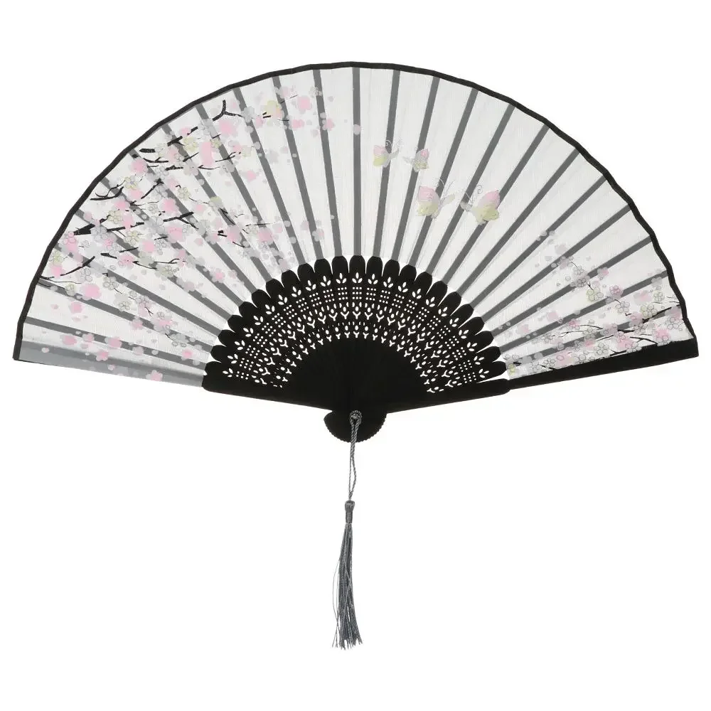Elegant Silk Vintage Folding Fan with Colorful Tassel - Bamboo Hand Fan for Classical Dance and Home Decor