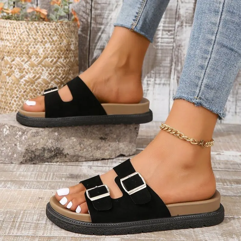 Summer Cork Platform Slippers Women Nubuck Mule Clogs Flats