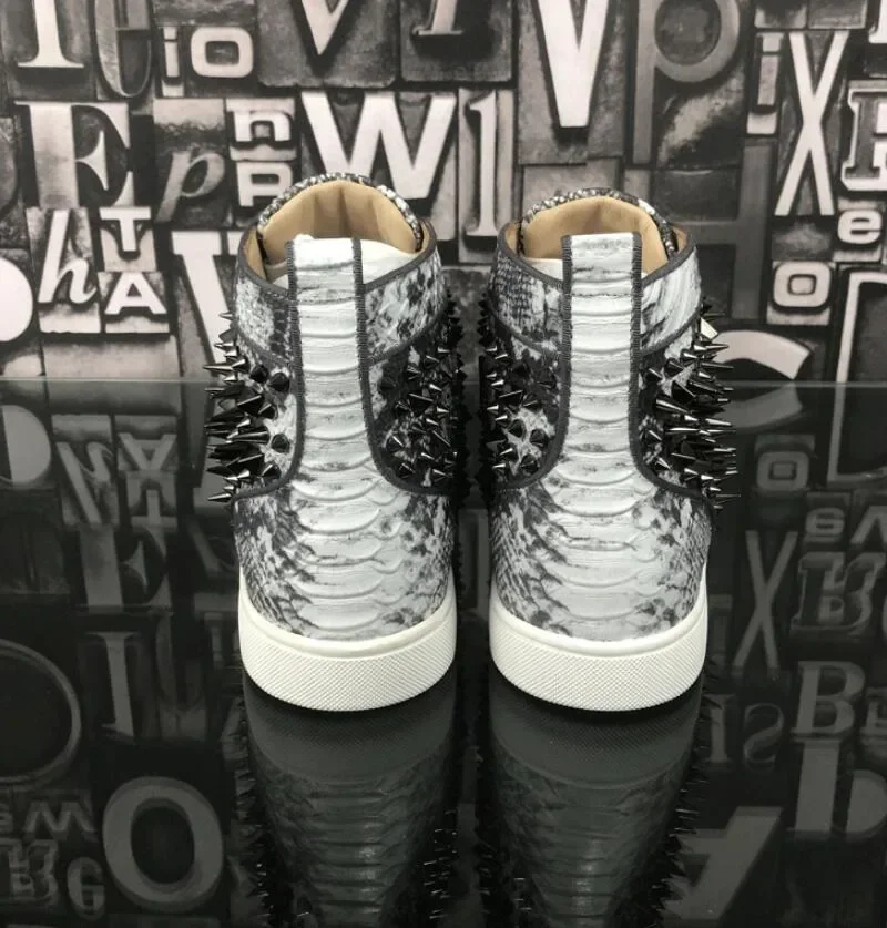 New High-top Shoes Leather Rivets Red Bottom Trend All-match Couple Casual Sneakers