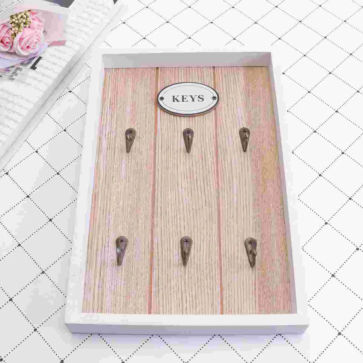 

Coat Hooks with Shelf Wall- Mounted, Wood Entryway Shelf with 6 Vintage Metal Hooks, for Living Room, Kitchen, Bathroom and