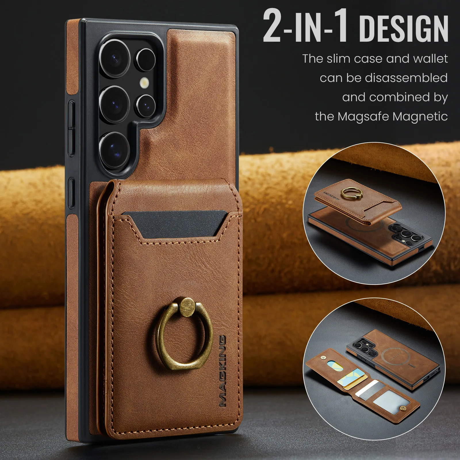 Leather Magnetic Phone Case with Card Holder and Stand
