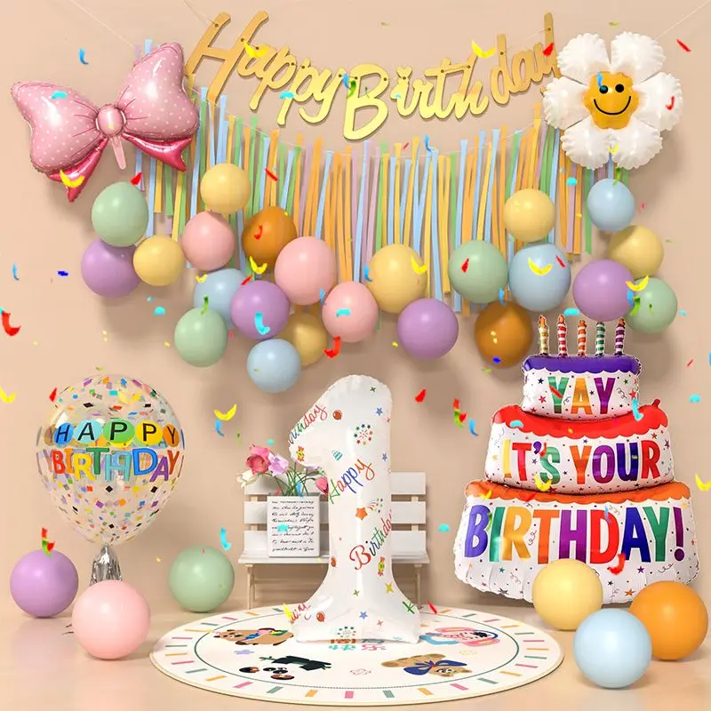 My First Year Old Birthday Decoration Scene Decoration Ins Style Baby Balloon Background Boy and Girl Zhuazhou Props Set