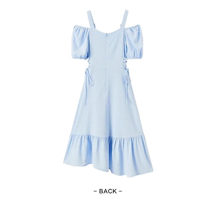 Vestido de mujer con cintura atada, texturizado, elegante y suave, de verano, irregular, con dobladillo con volantes, falda corta con estampado de campanillas, divertido
